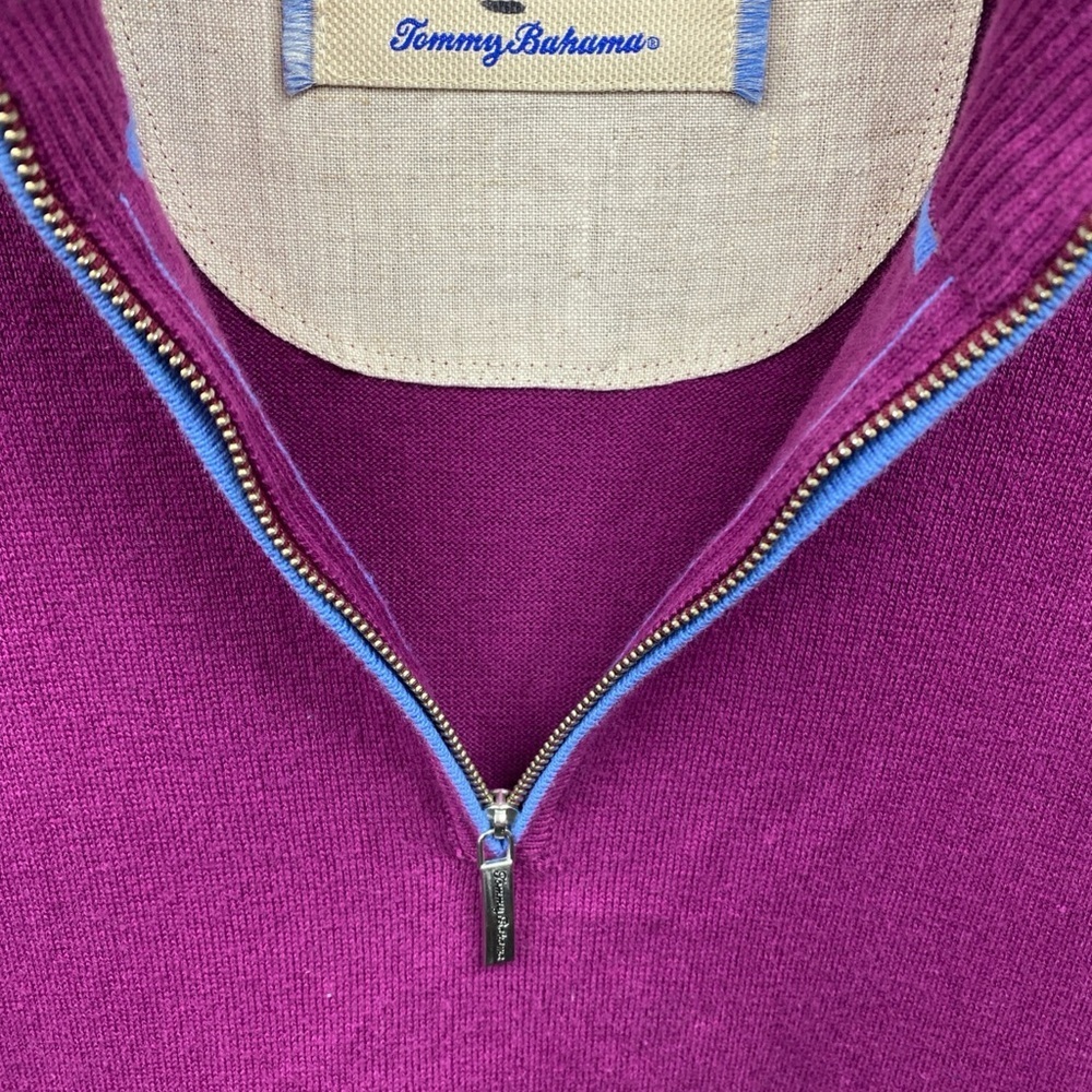 Tommy Bahama Men’s Large 1/4 Quarter Zip Cotton Cashmere Pullover Sweater Purple - Picture 5 of 6